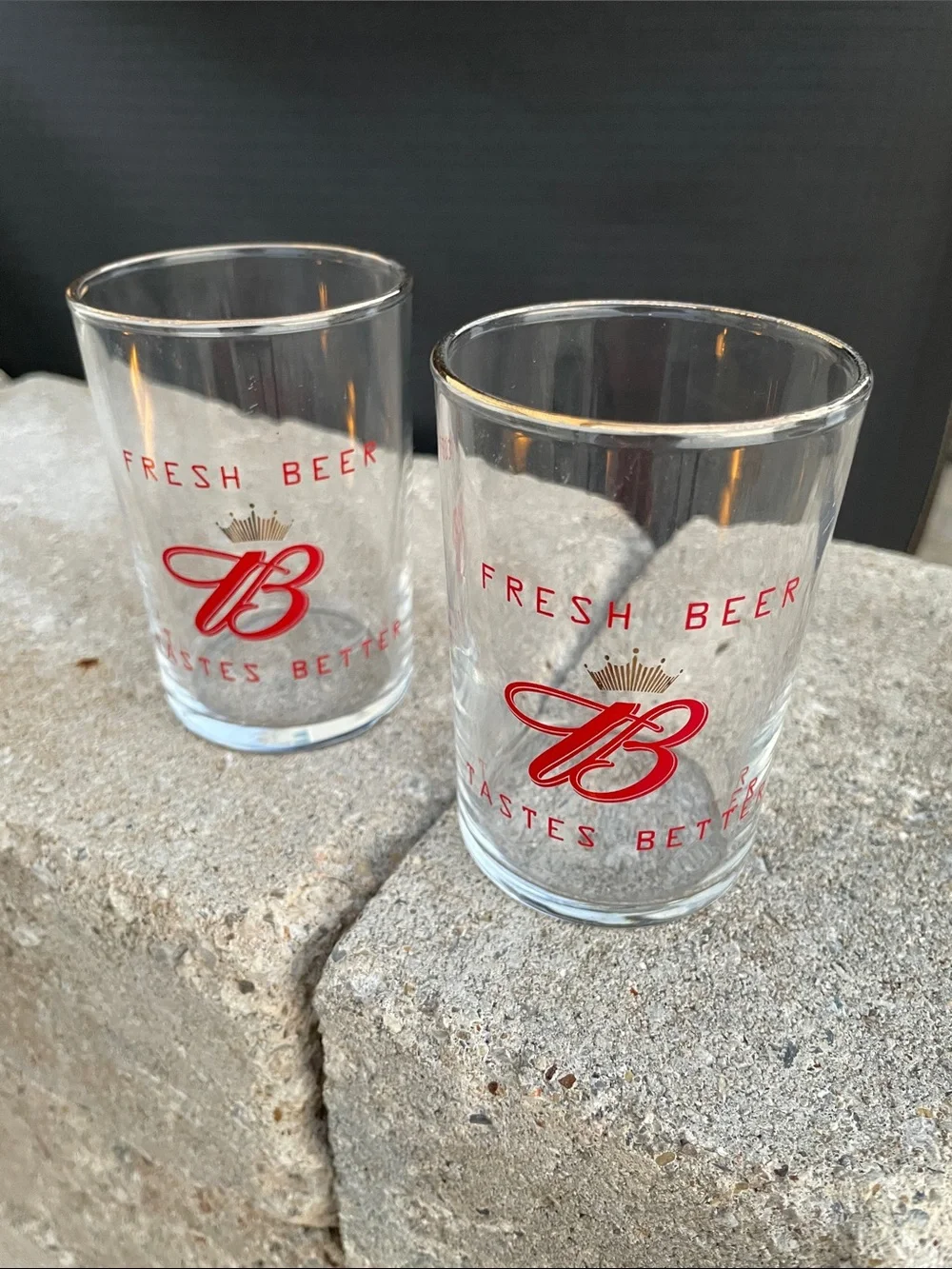 Vintage Budweiser Tester Glasses with Gold Crown Logo - Pair